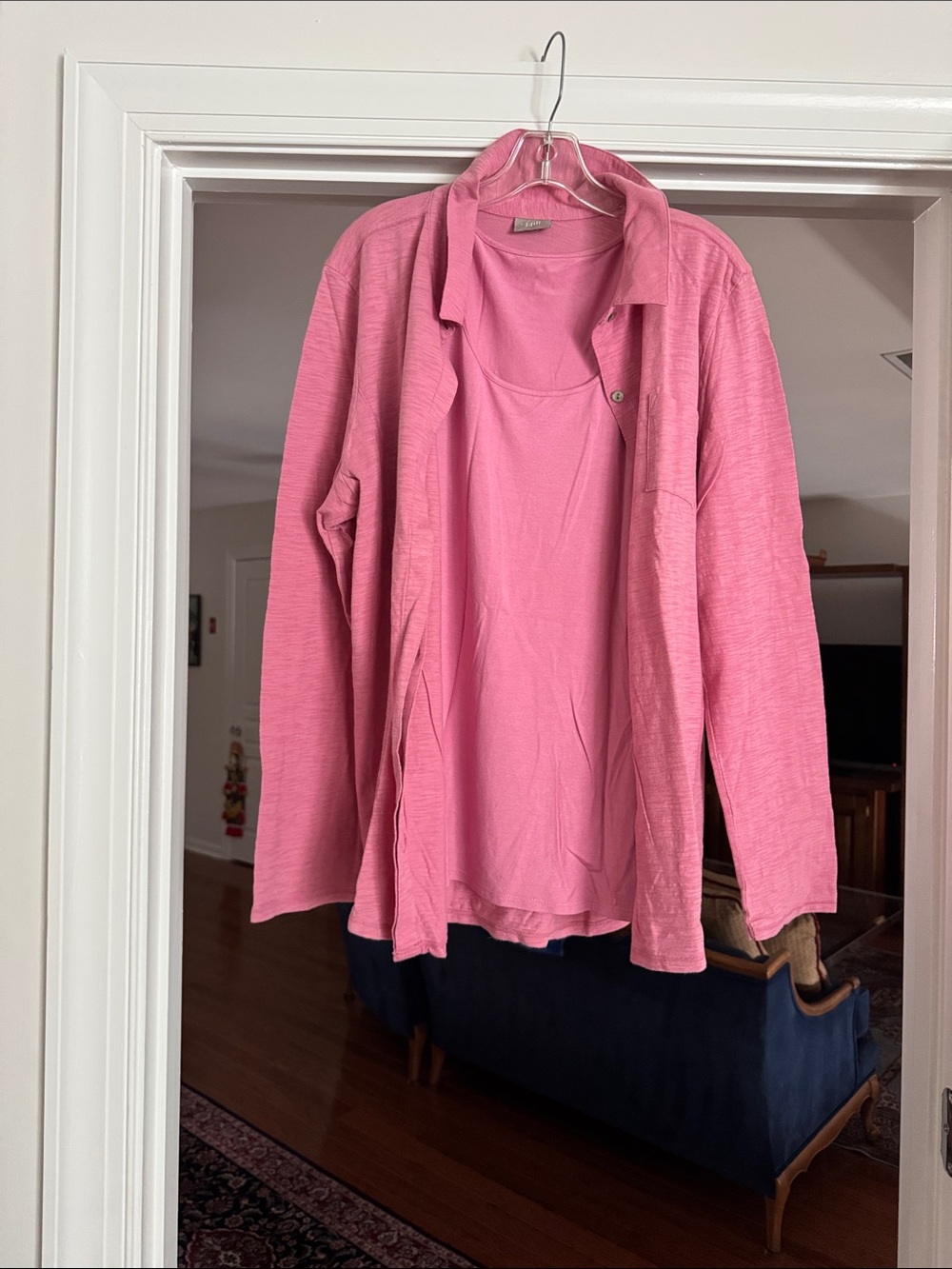 J. Jill Pink Layered Tank with Button-Front Shirt